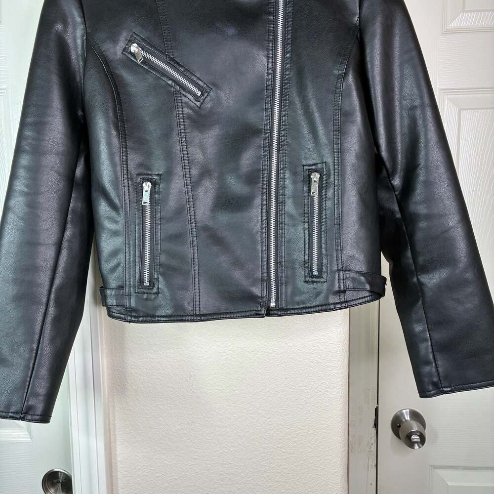 SHEIN Black Faux Leather Cropped Moto Biker Jacket Size Large - Picture 3 of 9